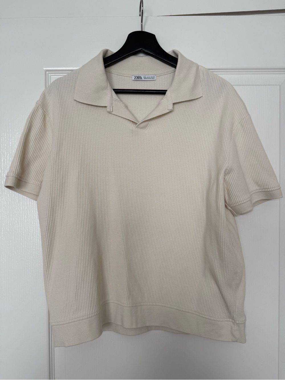 Zara Men’s Beige Ribbed Polo Shirt